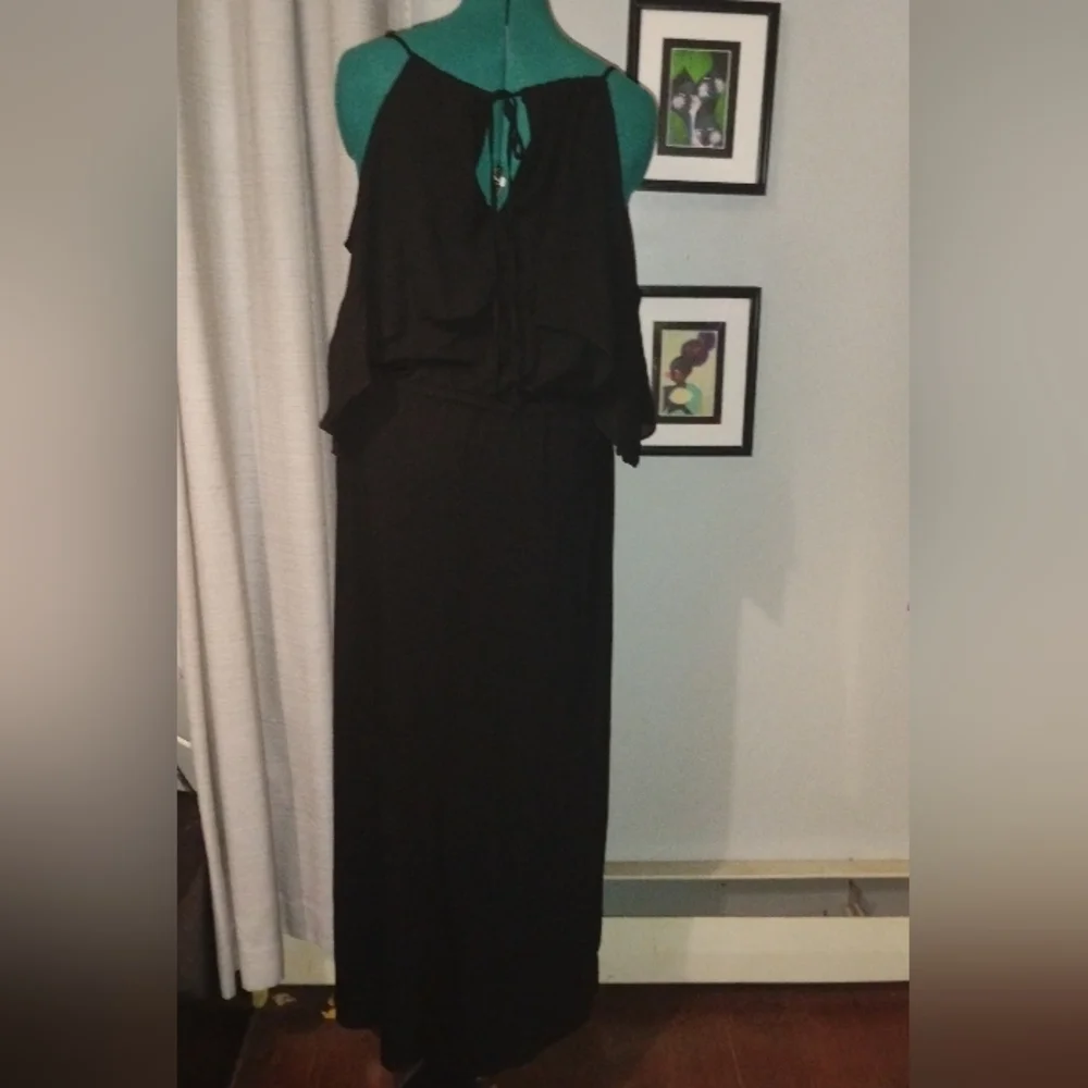 NY Collection Chiffon Cold Shoulder Maxi Dress in Black Sz L NWT - Picture 6 of 14